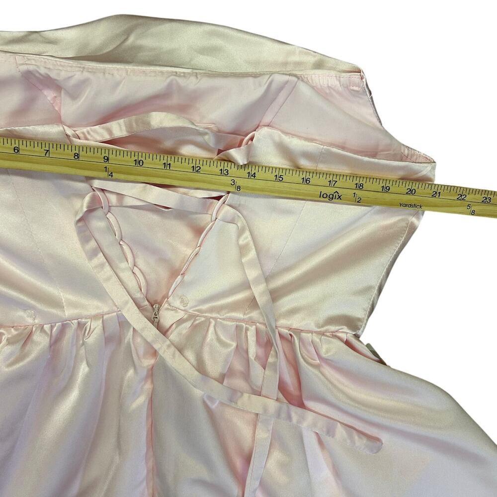 Soft Pink Satin Coquette Formal Dress Ruffle Bodice Dramatic Oversized Bow Train - Picture 10 of 12